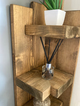 Load image into Gallery viewer, Handmade Wooden Corner Shelf | Freestanding Wall Corner Unit | Antique Pine & Medium Oak