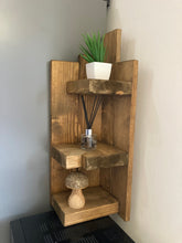 Load image into Gallery viewer, Handmade Wooden Corner Shelf | Freestanding Wall Corner Unit | Antique Pine & Medium Oak