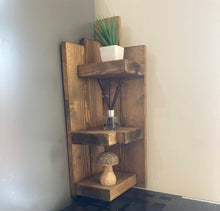 Load image into Gallery viewer, Handmade Wooden Corner Shelf | Freestanding Wall Corner Unit | Antique Pine & Medium Oak