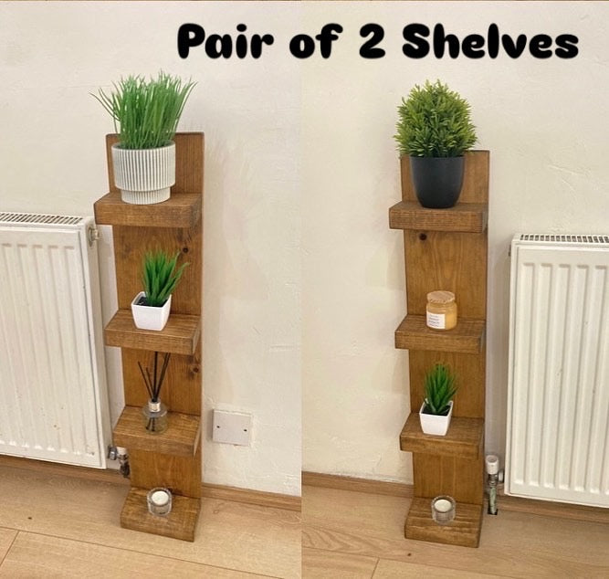 Pair of 2 Wooden Shelves, Handmade Freestand 4 Tiers Shelf’s